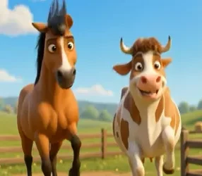 Văcuța cu părul creț la fermă